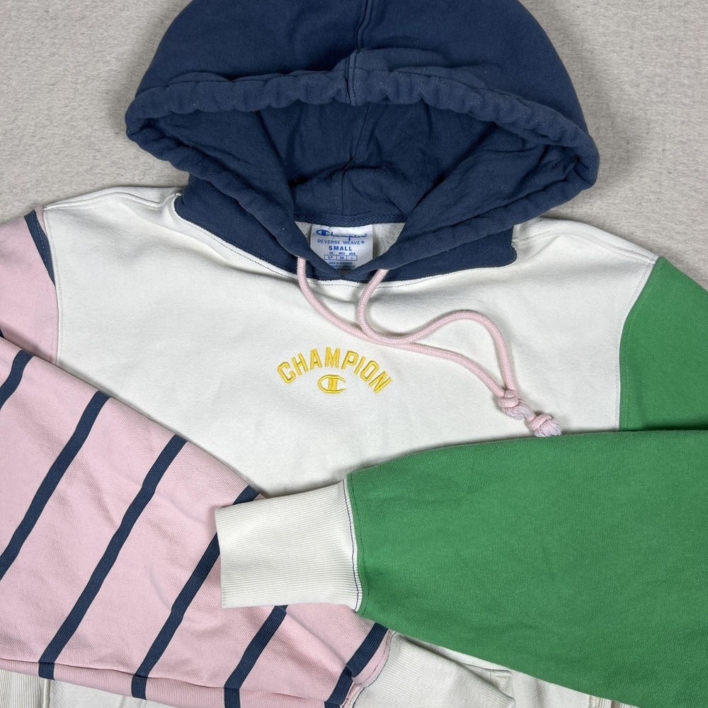 Champion Reverse Weave Hoodie Mens Small Multicolor Pullover Fleece Colorblock‎